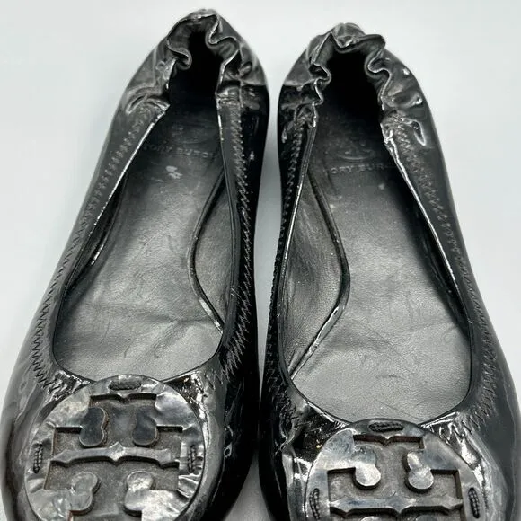 Tory Burch Reva Women's 6.5 Black Patent Leather Ballet Flats Slip-On Closed Toe
