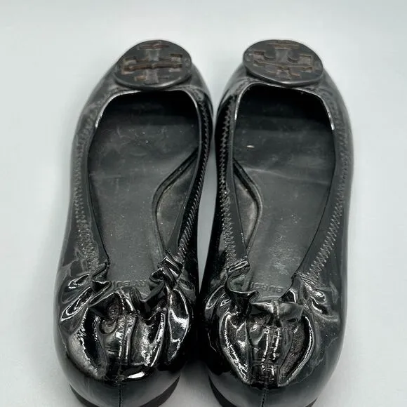 Tory Burch Reva Women's 6.5 Black Patent Leather Ballet Flats Slip-On Closed Toe