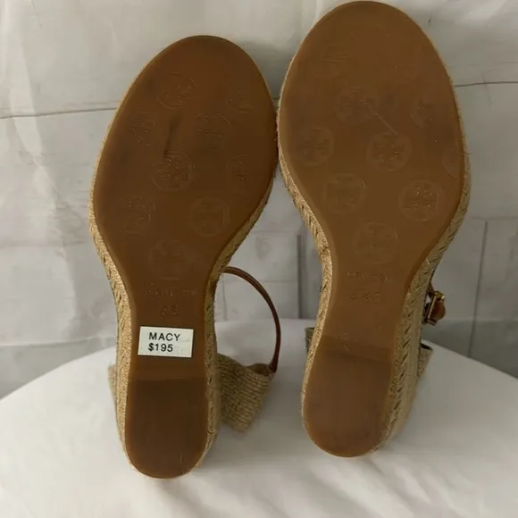 Tory Burch Size 6.5B Macy Tan Espadrille Wedge Sandals