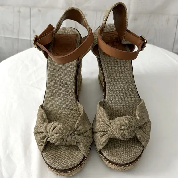 Tory Burch Size 6.5B Macy Tan Espadrille Wedge Sandals