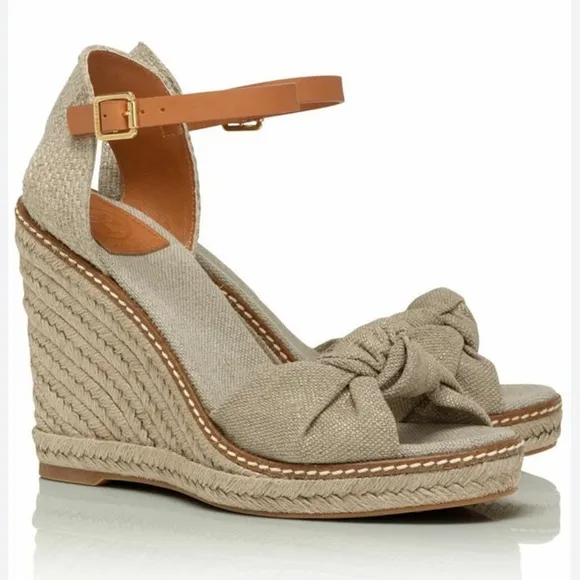 Tory Burch Size 6.5B Macy Tan Espadrille Wedge Sandals