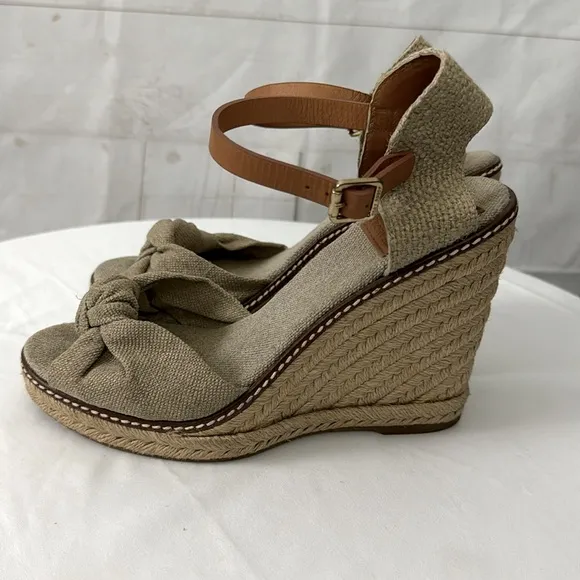 Tory Burch Size 6.5B Macy Tan Espadrille Wedge Sandals