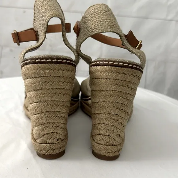 Tory Burch Size 6.5B Macy Tan Espadrille Wedge Sandals