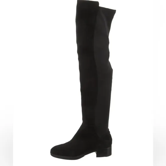 Tory Burch Suede Logo Caitlin Stretch Black Over the knee Low Heel Classic boots