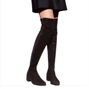 Tory Burch Suede Logo Caitlin Stretch Black Over the knee Low Heel Classic boots
