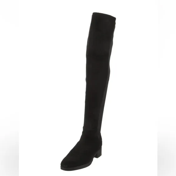 Tory Burch Suede Logo Caitlin Stretch Black Over the knee Low Heel Classic boots
