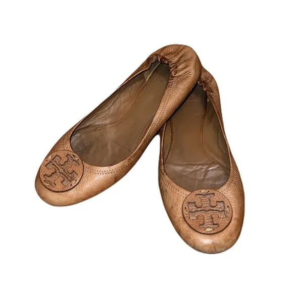 Tory Burch The Ballet Leather Flats in Golden Brown, size 11