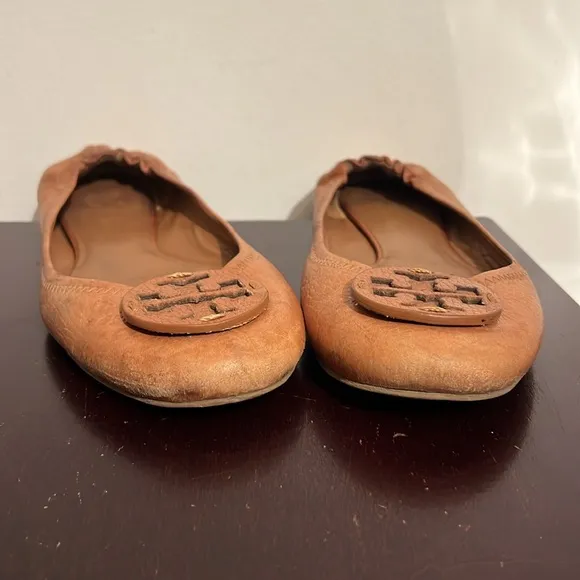 Tory Burch The Ballet Leather Flats in Golden Brown, size 11