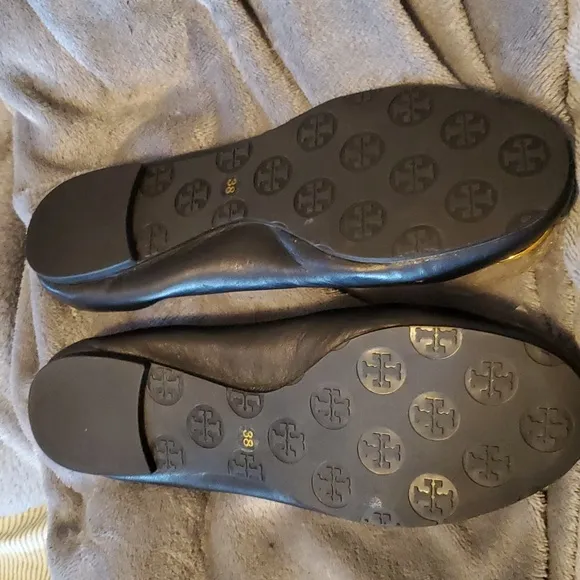 TORY BURCH TORY BURCH BLACK LEATHER MINNIE TRAVEL BALLERINA SHOES
