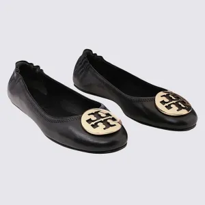 TORY BURCH TORY BURCH BLACK LEATHER MINNIE TRAVEL BALLERINA SHOES