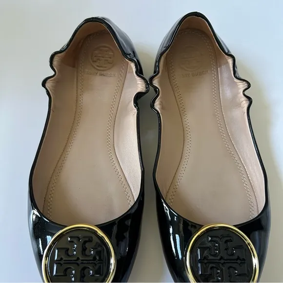 Tory Burch Twiggie Black Patent Leather Slip On Ballet Flats, Size 7.5