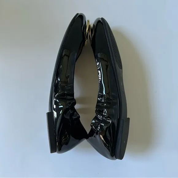 Tory Burch Twiggie Black Patent Leather Slip On Ballet Flats, Size 7.5
