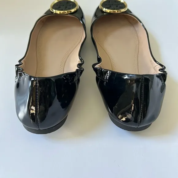 Tory Burch Twiggie Black Patent Leather Slip On Ballet Flats, Size 7.5