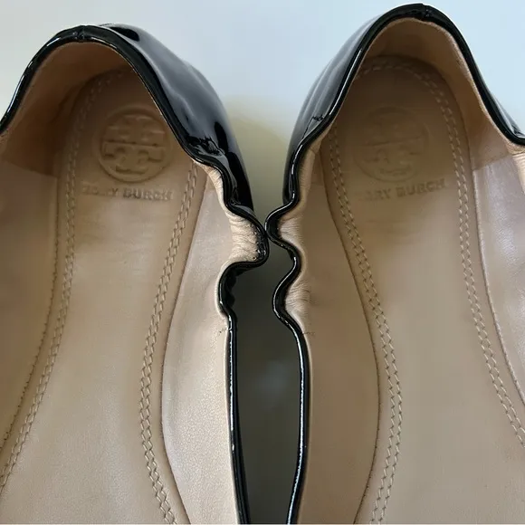 Tory Burch Twiggie Black Patent Leather Slip On Ballet Flats, Size 7.5