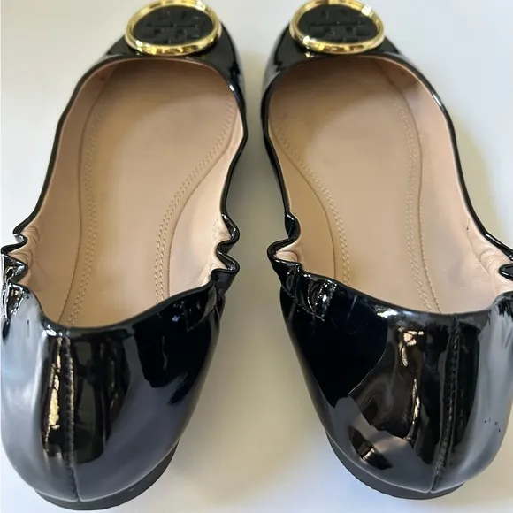 Tory Burch Twiggie Black Patent Leather Slip On Ballet Flats, Size 7.5