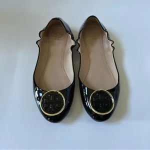 Tory Burch Twiggie Black Patent Leather Slip On Ballet Flats, Size 7.5