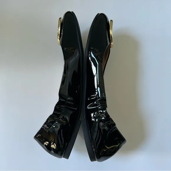 Tory Burch Twiggie Black Patent Leather Slip On Ballet Flats, Size 7.5