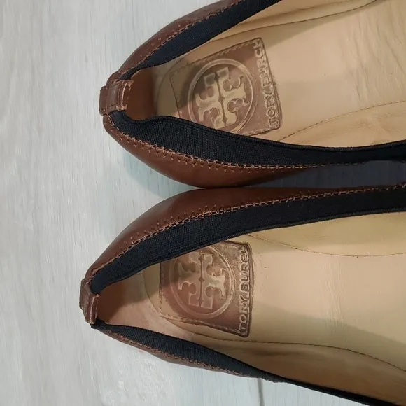 Tory Burch Womens Caroline Leather Logo Ballet Flats shoes sz 8.5M