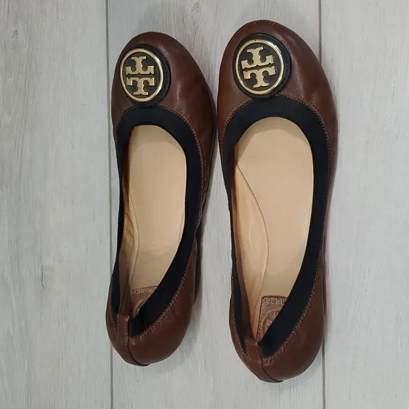 Tory Burch Womens Caroline Leather Logo Ballet Flats shoes sz 8.5M