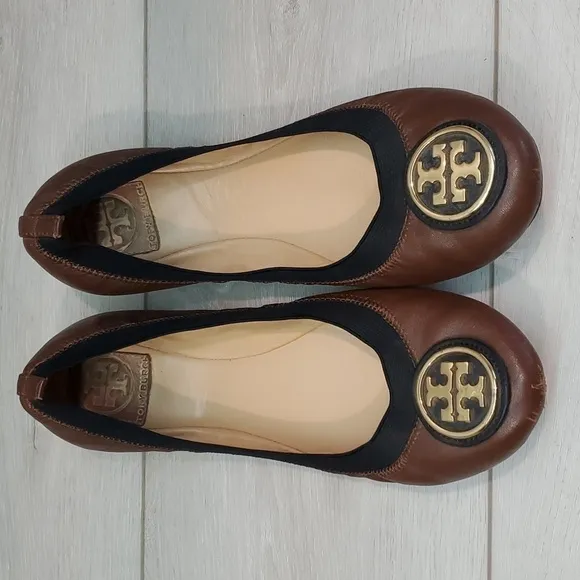 Tory Burch Womens Caroline Leather Logo Ballet Flats shoes sz 8.5M