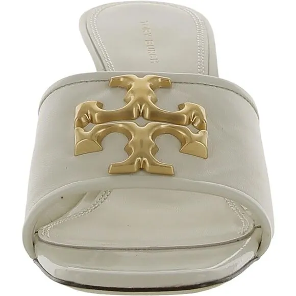 Tory Burch Womens Eleanor Ivory Leather Square Toe Mule Heels Shoes New