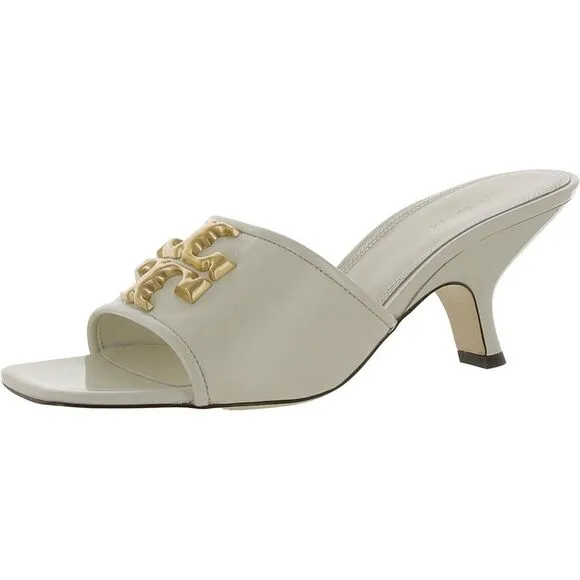 Tory Burch Womens Eleanor Ivory Leather Square Toe Mule Heels Shoes New