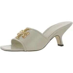 Tory Burch Womens Eleanor Ivory Leather Square Toe Mule Heels Shoes New
