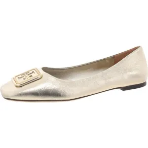 Tory Burch Womens Georgia Ballet Gold Leather Buckle Ballet Flats Shoes New