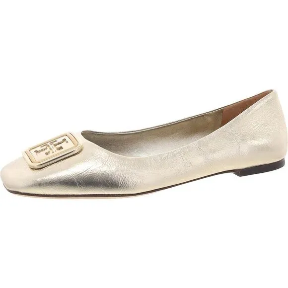 Tory Burch Womens Georgia Ballet Gold Leather Buckle Ballet Flats Shoes New