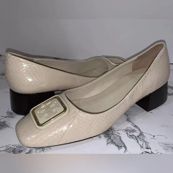 Tory Burch Women’s Georgia Block Heel Leather Pump Logo Shoes 9.5 NWB