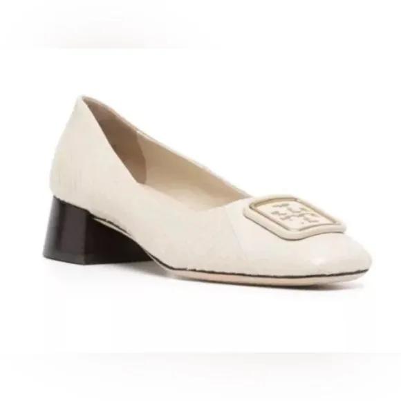 Tory Burch Women’s Georgia Block Heel Leather Pump Logo Shoes 9.5 NWB