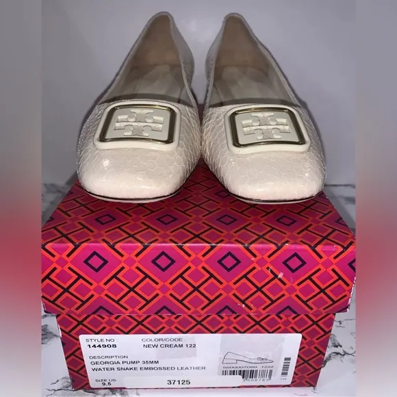 Tory Burch Women’s Georgia Block Heel Leather Pump Logo Shoes 9.5 NWB