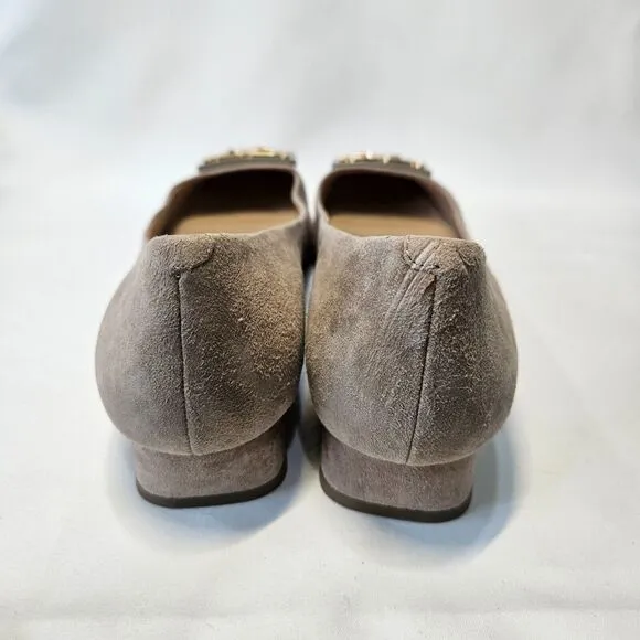 Tory Burch Womens Gigi Suede Leather Block Heel Pumps Size 7.5 Gray  Dress Shoes