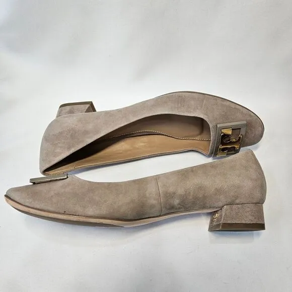 Tory Burch Womens Gigi Suede Leather Block Heel Pumps Size 7.5 Gray  Dress Shoes