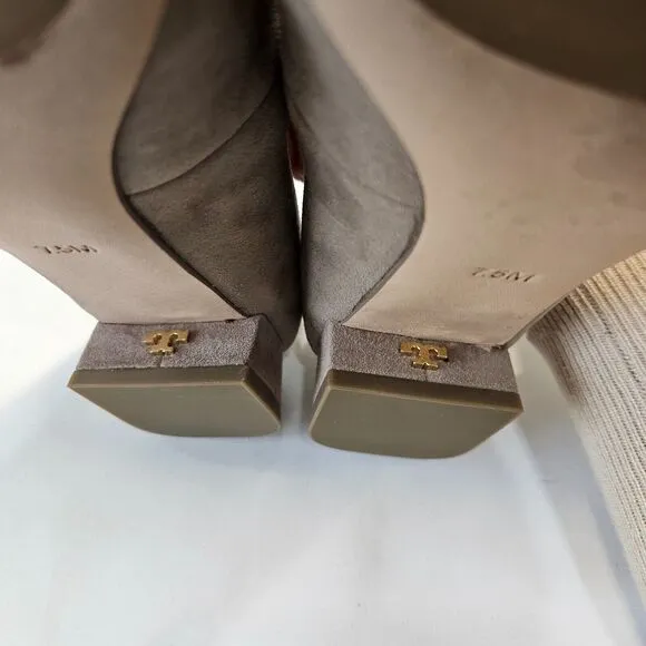 Tory Burch Womens Gigi Suede Leather Block Heel Pumps Size 7.5 Gray  Dress Shoes