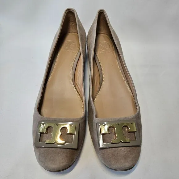 Tory Burch Womens Gigi Suede Leather Block Heel Pumps Size 7.5 Gray  Dress Shoes