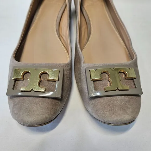 Tory Burch Womens Gigi Suede Leather Block Heel Pumps Size 7.5 Gray  Dress Shoes
