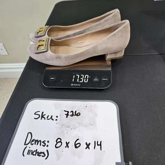 Tory Burch Womens Gigi Suede Leather Block Heel Pumps Size 7.5 Gray  Dress Shoes