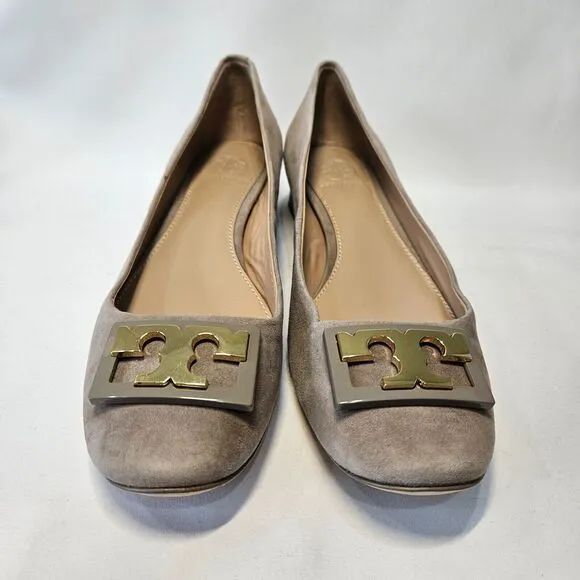 Tory Burch Womens Gigi Suede Leather Block Heel Pumps Size 7.5 Gray  Dress Shoes