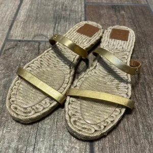 Tory‎ Burch Women’s Gold Leather Strap Espadrille Sandals SZ 11