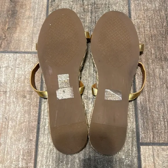 Tory‎ Burch Women’s Gold Leather Strap Espadrille Sandals SZ 11