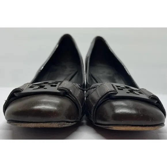 Tory Burch Women’s Odessa Pump Size 7M Block Heel Brown Smoke Leather Shoes