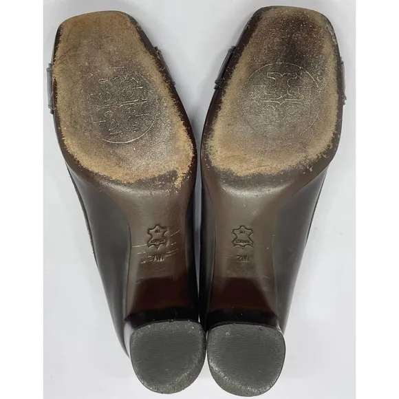 Tory Burch Women’s Odessa Pump Size 7M Block Heel Brown Smoke Leather Shoes