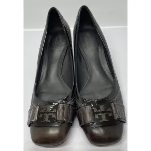Tory Burch Women’s Odessa Pump Size 7M Block Heel Brown Smoke Leather Shoes