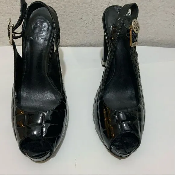 Tory Burch Allison Croc Peep Toe Sling Back Shoes Heels