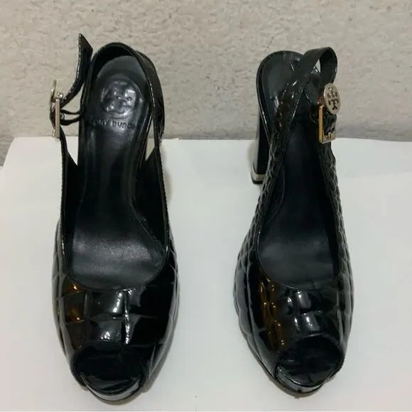 Tory Burch Allison Croc Peep Toe Sling Back Shoes Heels