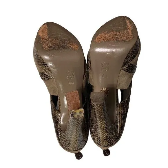 Tory Burch Brown Suede &amp; Leather Peep Toe High Heel Sandals Zipper back Size 6