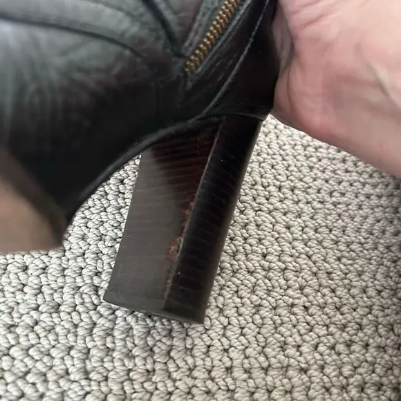Tory Burch Jaden Boots Black Leather Moto Buckled Block Heel Size 8.5 Preloved