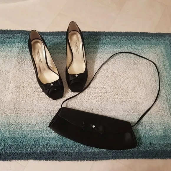 Town Shoes Black Satin Peep-Toe Low Heels