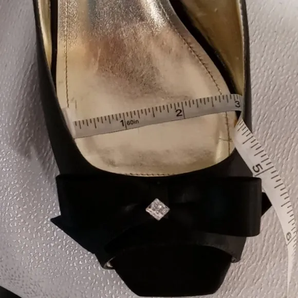 Town Shoes Black Satin Peep-Toe Low Heels